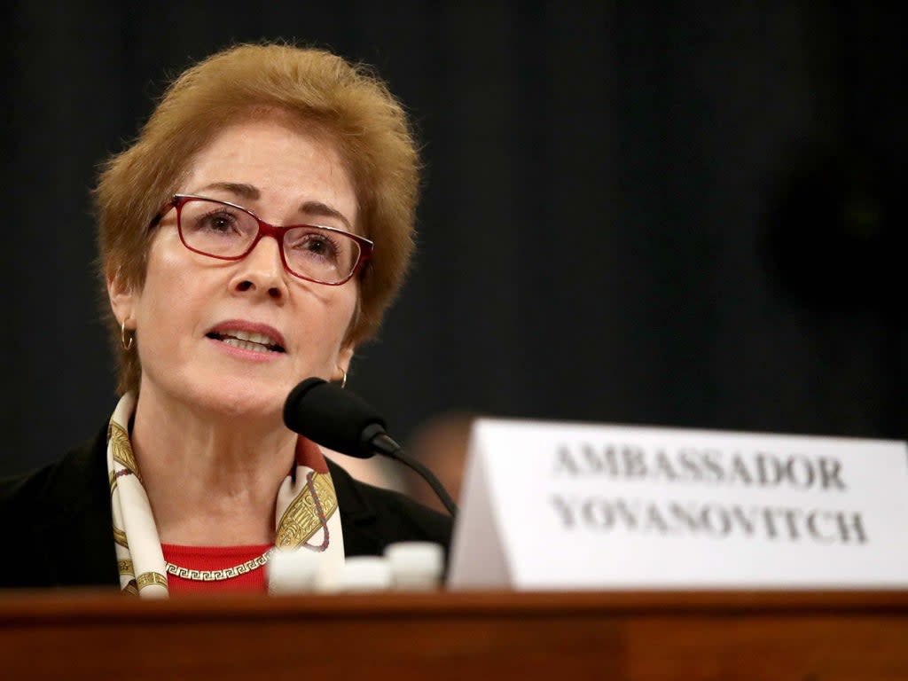 Marie Yovanovitch testifies before House investigators in Donald Trump's impeachment inquiry. (Getty Images)