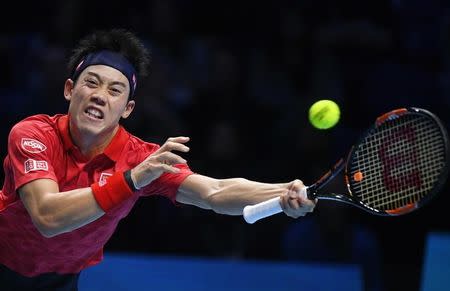 Barclays ATP World Tour Finals - O2 Arena, London - 19/11/16 Japan's Kei Nishikori in action during his semi final match against Serbia's Novak Djokovic Reuters / Toby Melville Livepic