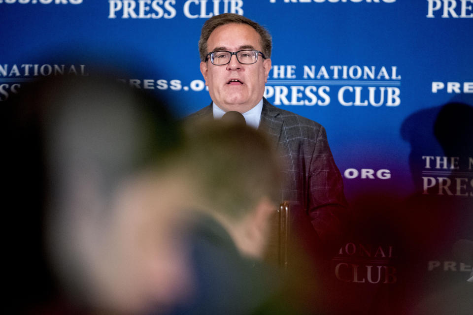 EPA Administrator Andrew Wheeler responds to a question about per- and polyfluoroalkyl substances, or PFAS, as he speaks at the National Press Club in Washington on June 3, 2019. (Photo: Andrew Harnik/ASSOCIATED PRESS)