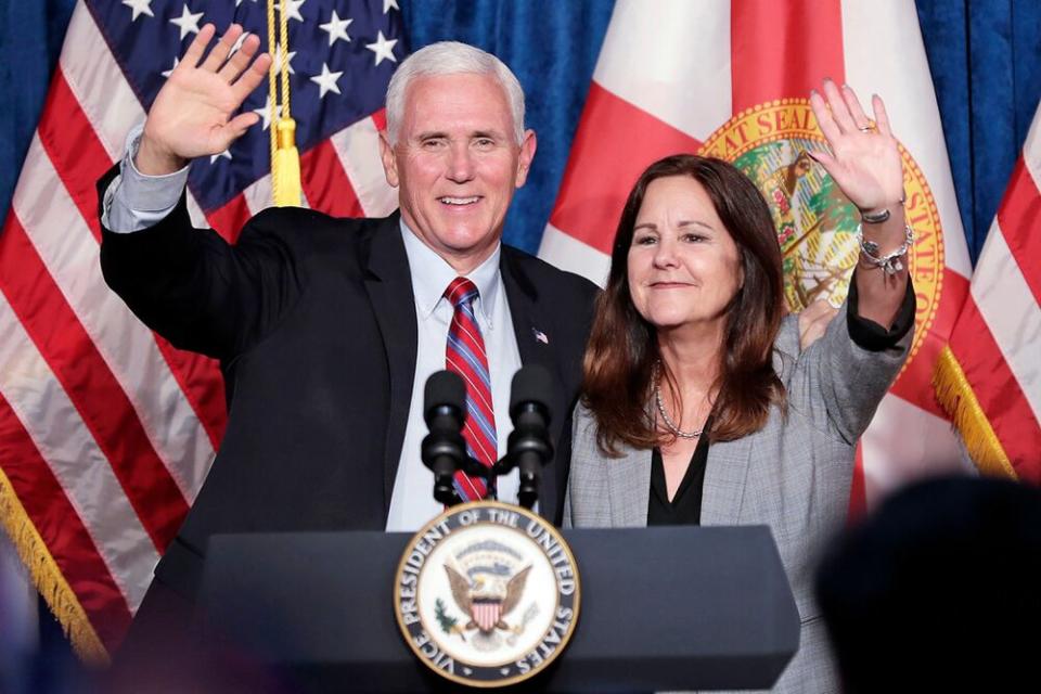 From left: Vice President Mike Pence and Second Lady Karen Pence in Kissimmee, Florida | John Raoux/AP/Shutterstock