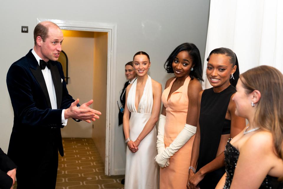 Prince William, Phoebe Dynevor, Ayo Edebiri, Sophie Wilde, and Mia McKenna Bruce after the BAFTA ceremony on February 18, 2024.