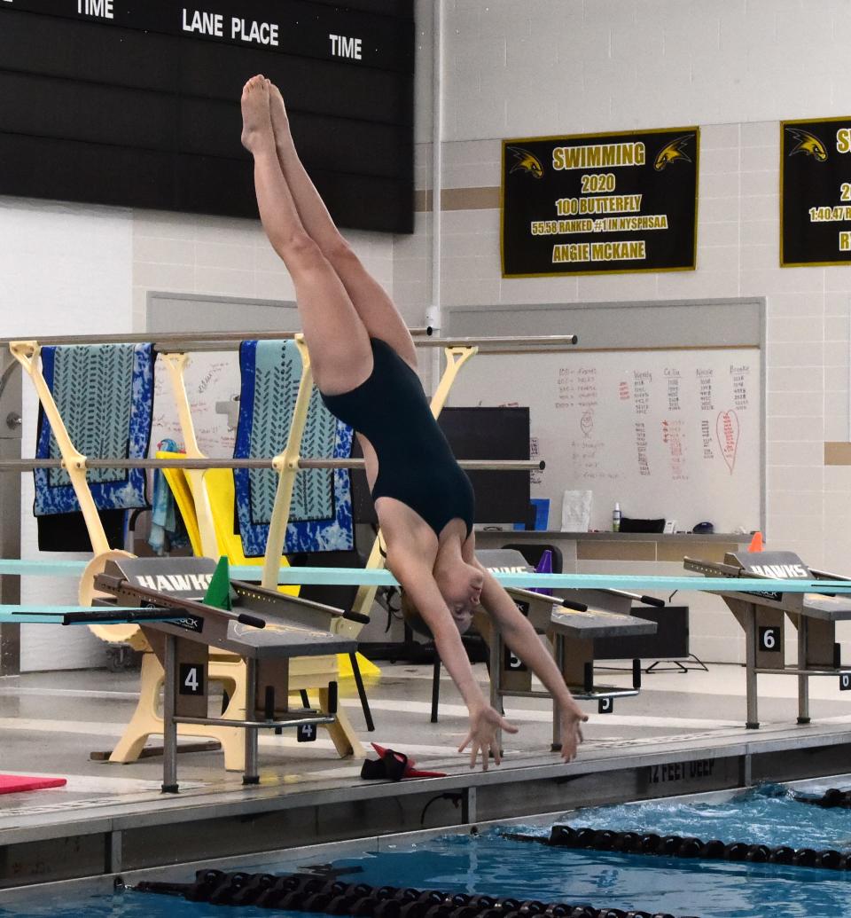 Corning senior diver Brooke Terwilliger during practice Sept. 14, 2023 at Corning-Painted Post High School.