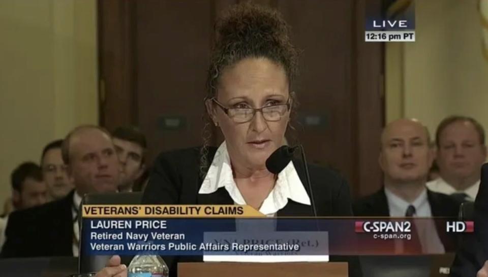 Lauren Price testifying before Congress about the toxic exposure to burn pits that US servicemen and women are enduring (Veteran Warriors/CSPAN)