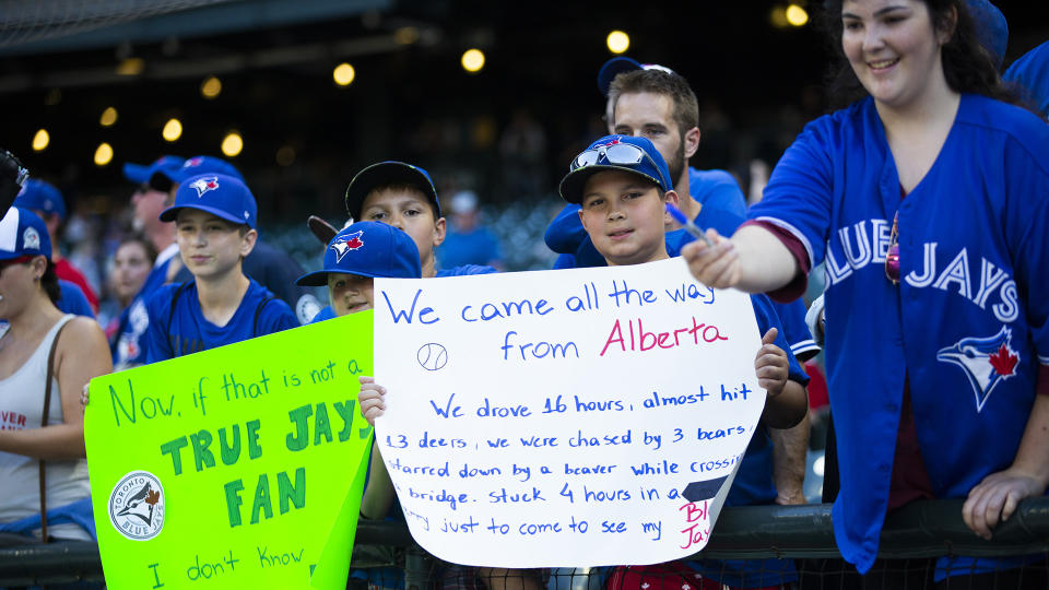 Blue Jays fans won't be buying gear at T-Mobile Park after all. (Photo by Lindsey Wasson/Getty Images)