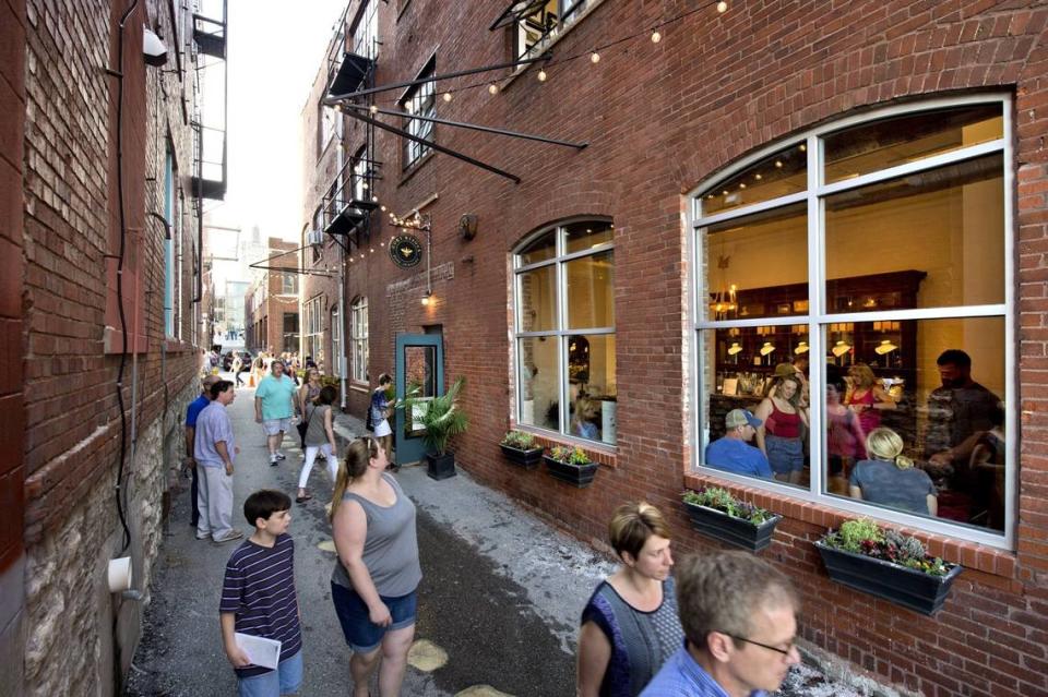 Goodrich Alley in the Crossroads area is a popular footpath for walkers taking in the sights and sounds of First Fridays.