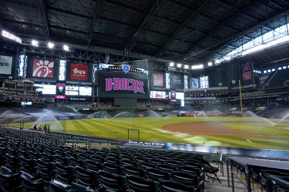 Fans celebrate outside Chase Field for the Arizona Diamondbacks