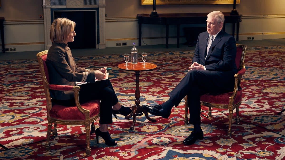 Emily Maitlis and Prince Andrew on Newsnight, 2019 (PA)