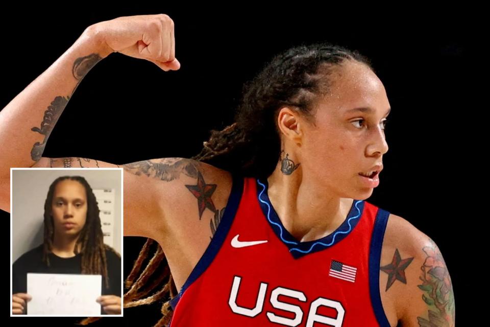 griner with an inset of her in prison