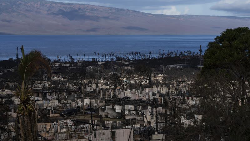 Homes consumed in recent wildfires are seen in Lahaina, Hawaii, Wednesday, Aug. 16, 2023. The wildfires have devastated parts of the Hawaiian island of Maui.