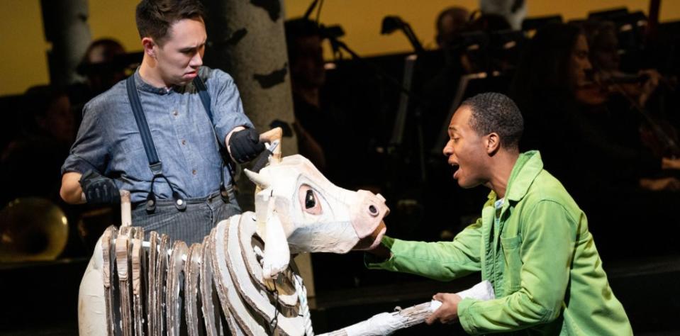 From L to R: Kennedy Kanagawa and Cole Thompson in the Broadway production of "Into the Woods." "Into the Woods" will play at Center Theatre Group / Ahmanson Theatre June 27 to July 30, 2023 as part of the 2022-2023 Season. Photo by: Matthew Murphy and Evan Zimmerman