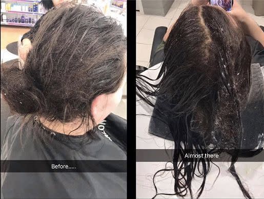 « J’ai travaillé 8 heures et demie sur les cheveux de cette fille. 4 heures et demie à débrouiller ses cheveux, 3 heures à les teindre et une demi-heure pour la coupe ». (Photo : Facebook/Love What Matters. Crédits : Kate Langman)