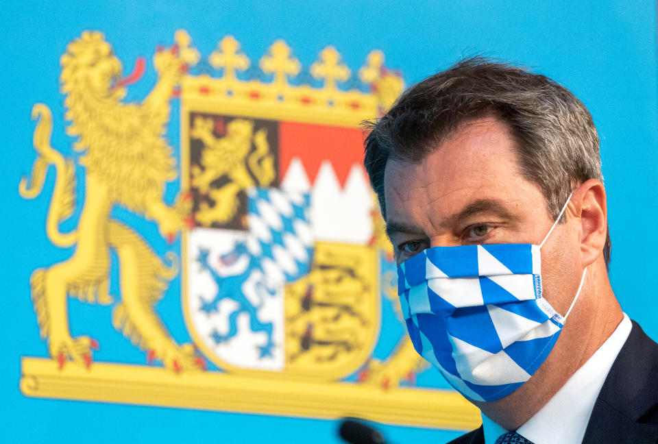 Markus Söder bei seiner Pressekonferenz in München (Bild: Peter Kneffel/Pool via Reuters)