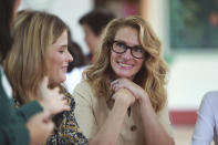 Actress Julia Roberts, right, listens to a students at Can Giuoc high school in Long An province, Vietnam Monday, Dec. 9, 2019. Roberts is accompanying U.S. former first lady Michelle Obama on a trip to Vietnam to promote education for adolescent girls. (AP Photo/Hau Dinh)