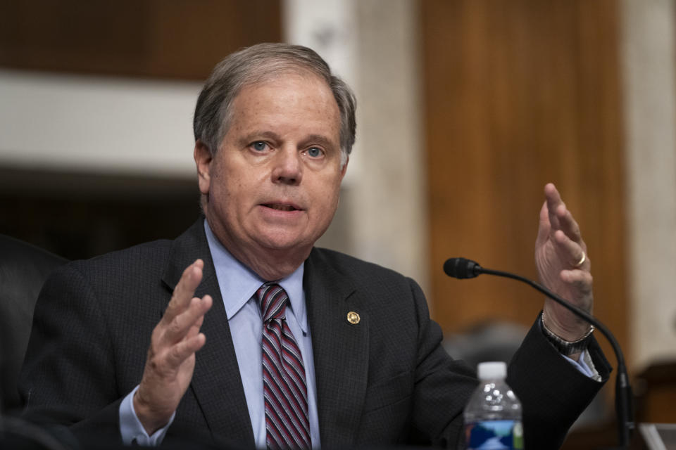 Senator Doug Jones, a Democrat from Alabama, speaks during a Senate Health Education Labor and Pensions Committee hearing in Washington, D.C., U.S., on Wednesday, Sept. 23, 2020. (Alex Edelman/AFP/Bloomberg via Getty Images)