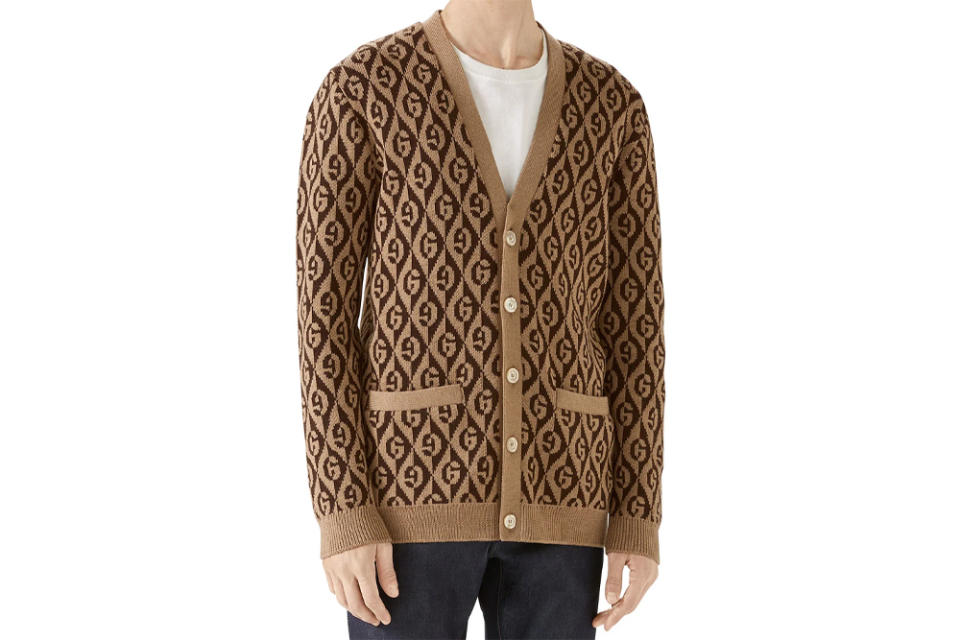 Gucci Men's Rhombus Intarsia-Knit Cardigan Sweater