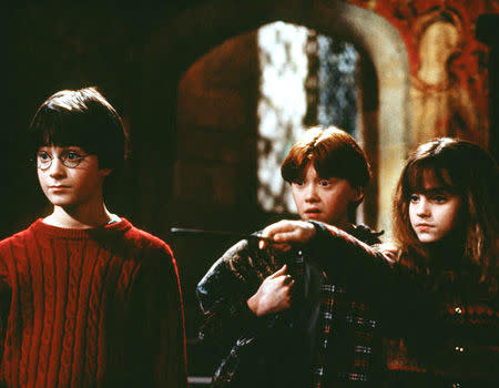 <p>The young wizarding trio, Daniel Radcliffe as the gifted Harry Potter, Rupert Grint as the brave and loyal Ron Weasley and Emma Watson as the bookish Hermione Granger in "Harry Potter and the Philosopher's Stone."</p>