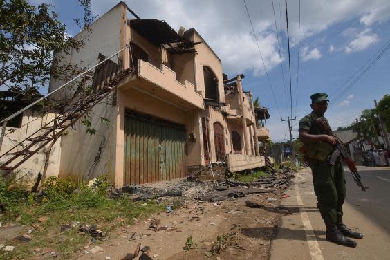 Army patrol in Digana, Kandy, in 2018, where mosques and shops were attacked during anti-Muslims riots (AFP/Getty)