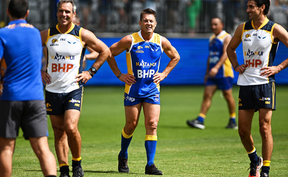 Ben Cousins, pictured here playing in a West Coast Eagles legends match in 2023.