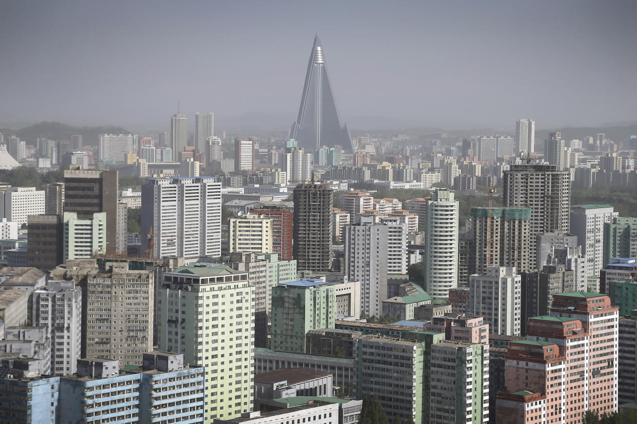 The 105-storey Ryugyong Hotel towers over Pyongyang, North Korea. (File photo: AP/Wong Maye-E)