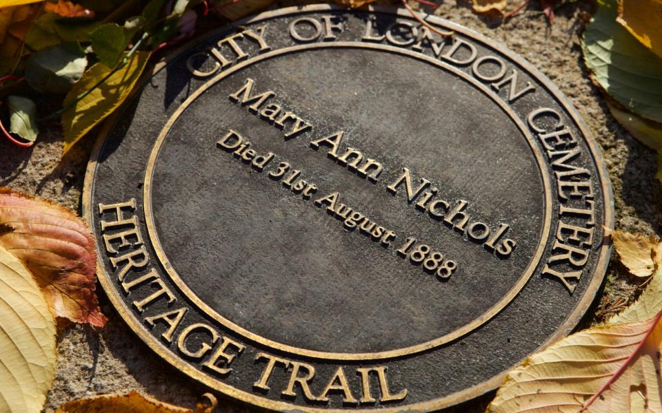 Memorial marker for Mary Ann Nichols, one of Jack the Ripper's victims, in the City of London Cemetery