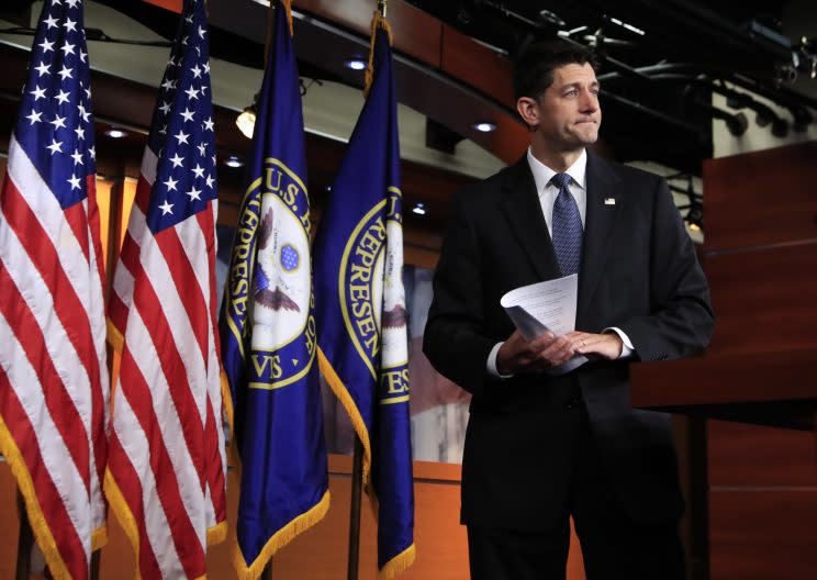 Speaker of the House Paul Ryan of Wis., leaves the podium as he concludes his news conference on Capitol Hill in Washington, Thursday, June 22, 2017. (Photo: Manuel Balce Ceneta/AP)