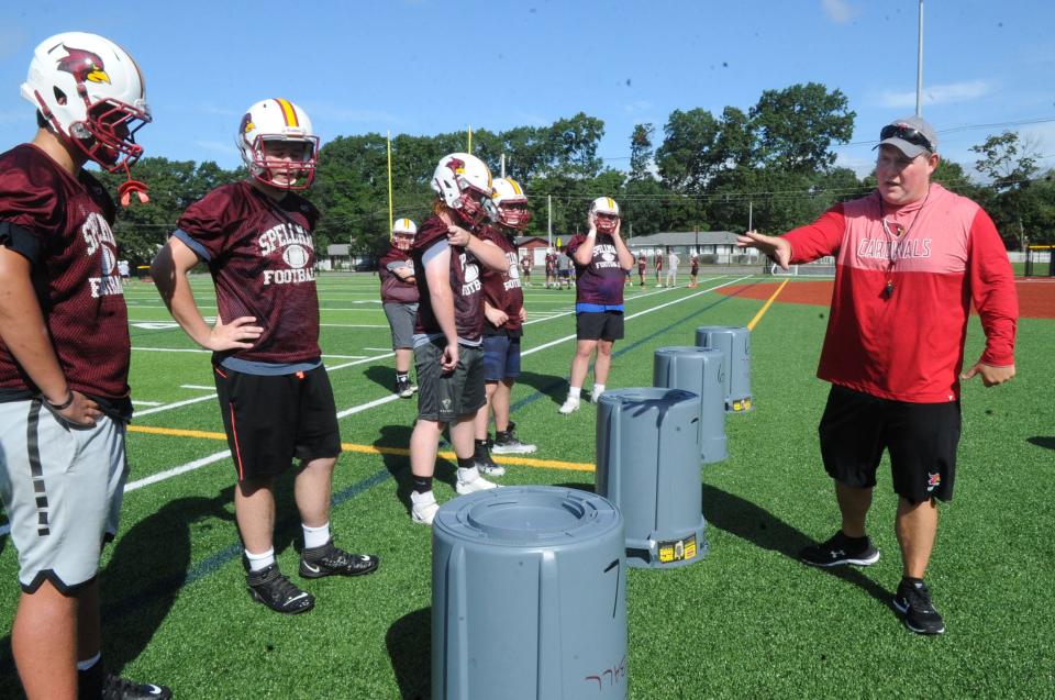 Cardinal Spellman High School head football coach Kahn Chace, during practice on Saturday, August 21, 2021. 