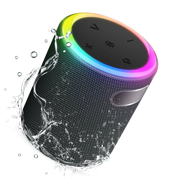black portable speaker with rainbow lights