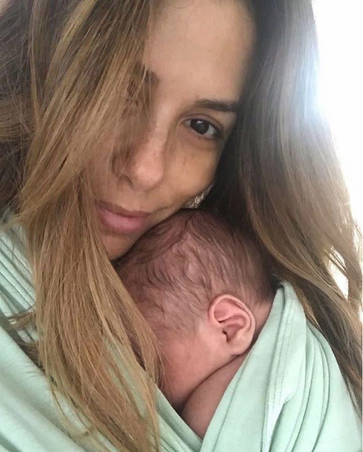 Eva Longoria Baston posted a selfie on Instagram on Friday holding her son, Santiago Enrique Bastón, "Morning cuddles with this angel are the best!" The couple had announced in a joint statement a day after his June 19th birth "We are so grateful for this beautiful blessing."