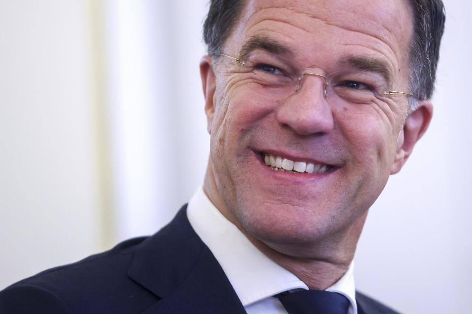 Prime Minister of the Netherlands, Mark Rutte, smiles at the start of his meeting with the members of the Bosnian Presidency in Sarajevo, Bosnia, Tuesday, Jan. 23, 2024. (AP Photo/Armin Durgut)
