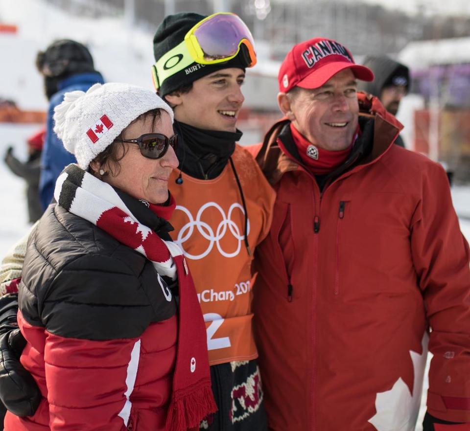 <p>Canadian Mark McMorris took home his second bronze medal in the slopestyle competition. Here, he embraces his parents ahead of a training run. (Instagram | @markmcmorris ) </p>