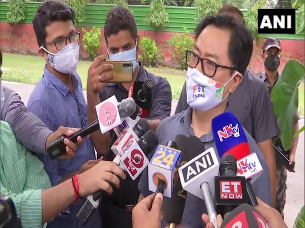 Law Minister Kiren Rijiju speaking to media on Saturday (Photo/ANI)