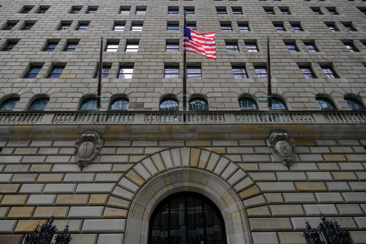 A exterior view of the Federal Reserve Bank of New York on January 18, 2023 in New York City. - Wall Street stocks climbed early on January 18, 2023, on easing worries about further Federal Reserve moves to aggressively counter inflation following the latest US economic data. (Photo by ANGELA WEISS / AFP) (Photo by ANGELA WEISS/AFP via Getty Images)