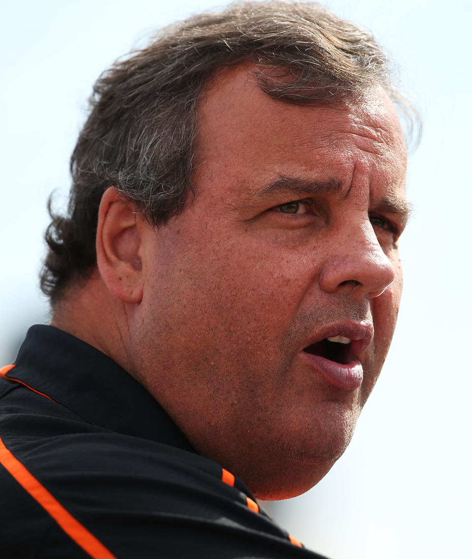New Jersey Gov. Chris Christie speaks to the media at the scene of a massive fire that destroyed dozens of businesses along an iconic Jersey shore boardwalk on September 13, 2013 in Seaside Heights, New Jersey. 