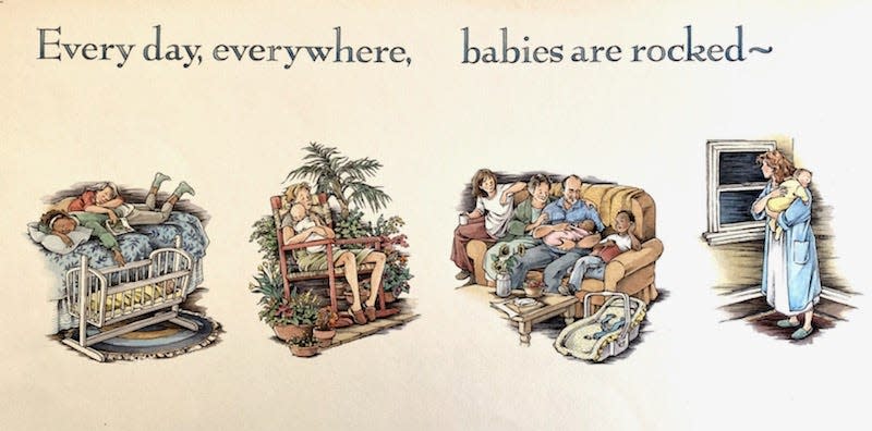 Pages from "Everywhere Babies." It was included on a list of potentially inappropriate books created by a Florida education reform nonprofit due to LGBTQ imagery.