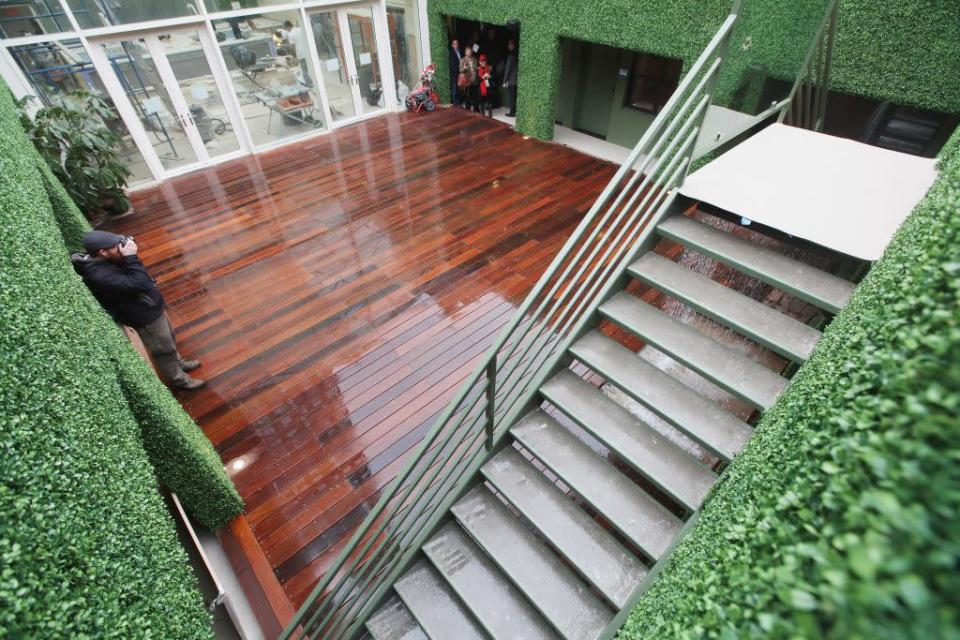 A courtyard at THE OUT NYC, a gay resort hotel in mid-town Manhattan. The challenge to run the hotel is like any other in NYC: Unlike resort locations where hotels are destinations themselves, New York City’s many attractions may often lure tourists away from the premises.