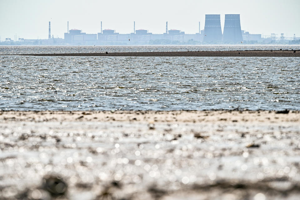 The Zaporizhzhia Nuclear Power Plant, occupied by Russian forces, is seen on the opposite bank of the Dnipro River from Nikopol, central Ukraine, June 9, 2023. / Credit: Dmytro Smolienko/Ukrinform/Future Publishing/Getty