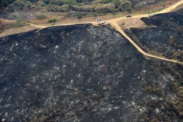 <p>Vue aérienne de Cali où de multiples feux de forêt ont démarré.</p>