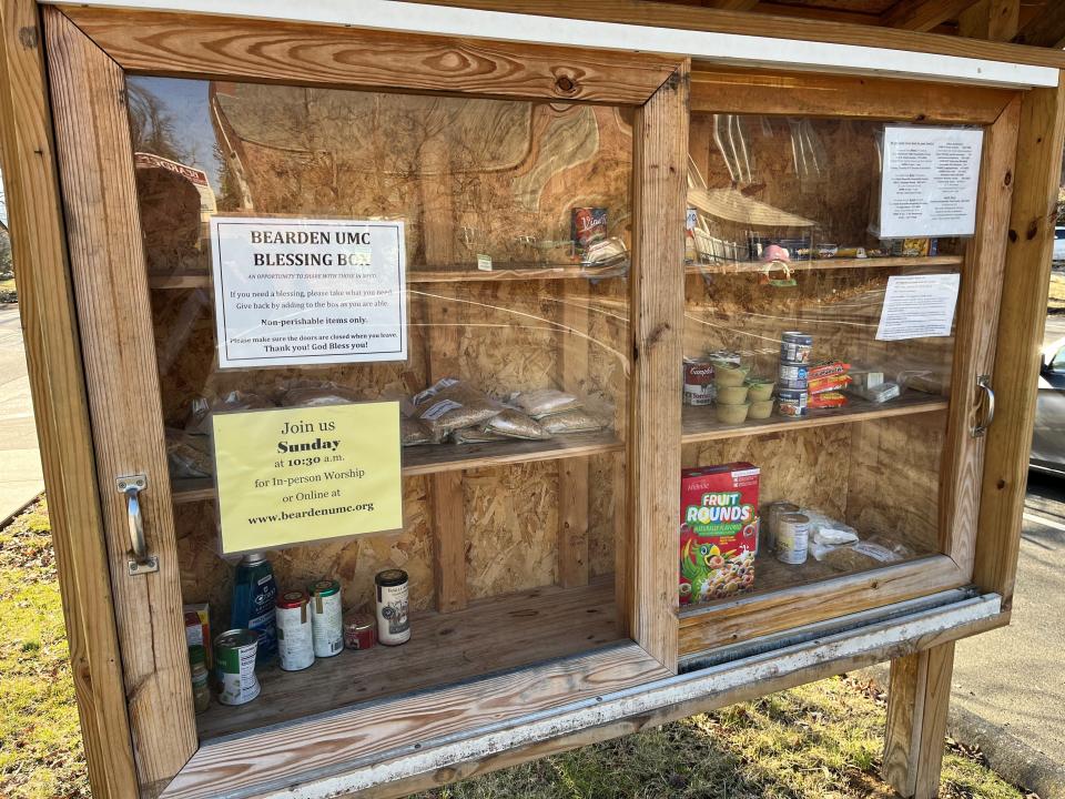 The church's blessing box provides canned and nonperishable food for community members.