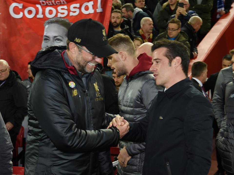 Klopp with Marco Silva, during the latter’s time as Everton coach (Liverpool FC via Getty Images)