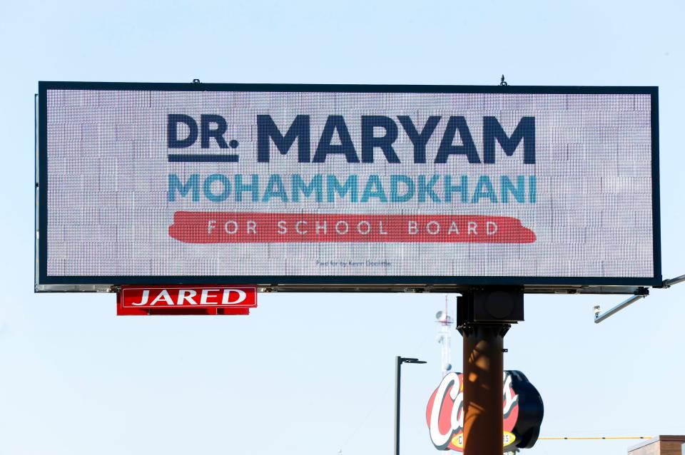 A billboard on West Sunshine Street for SPS School Board candidate Dr. Maryam Mohammadkhani on Monday, Dec. 4, 2023.