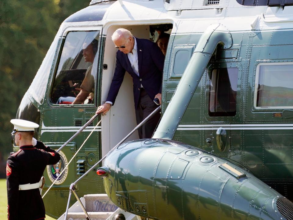 President Joe Biden arrives at Fort Lesley J. McNair after spending the weekend at Camp David.