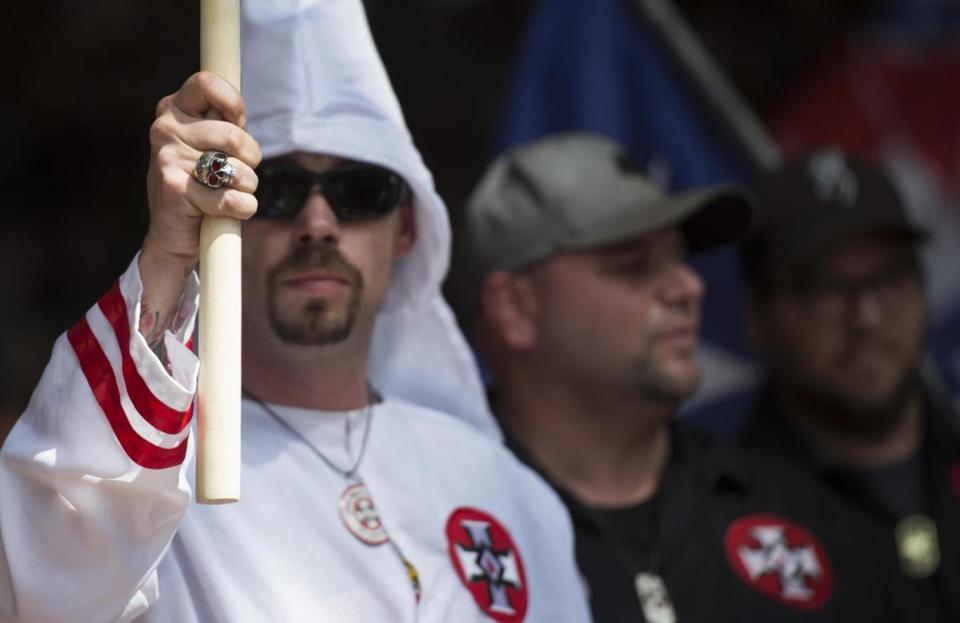 A member of the Klu Klux Klan at the rally. (AFP/Getty Images)