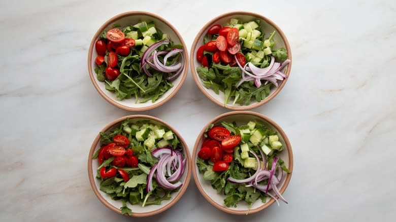 lettuce and vegetables in bowls