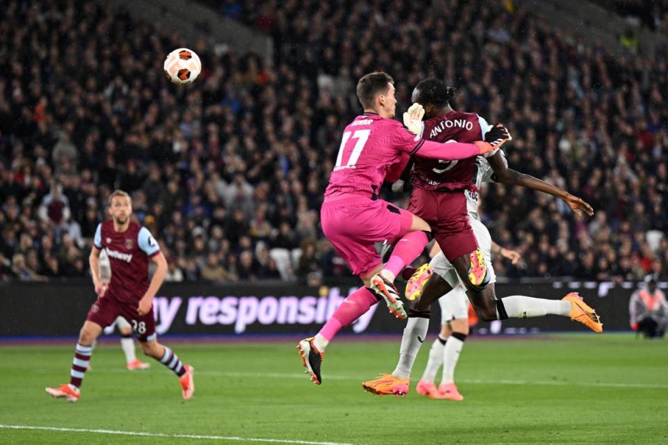 Michail Antonio halved the deficit in the tie with a brave header (Getty Images)