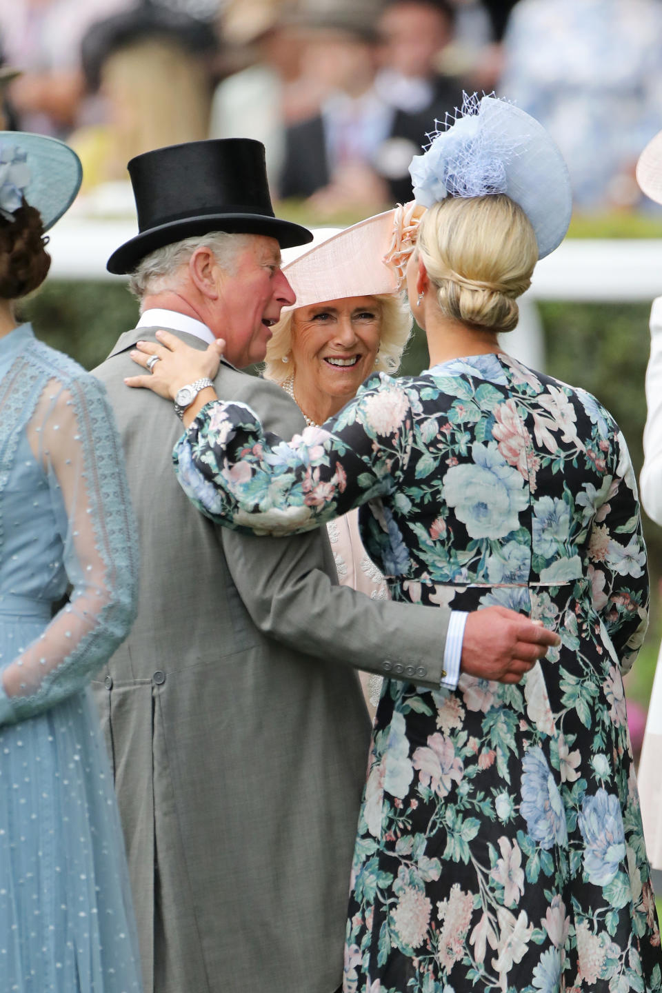 Prince Charles Prince of Wales, Camilla Duchess of Cornwall and Zara Tindall greeting one another on 18 June 2019. <em>[Photo. Getty]</em>