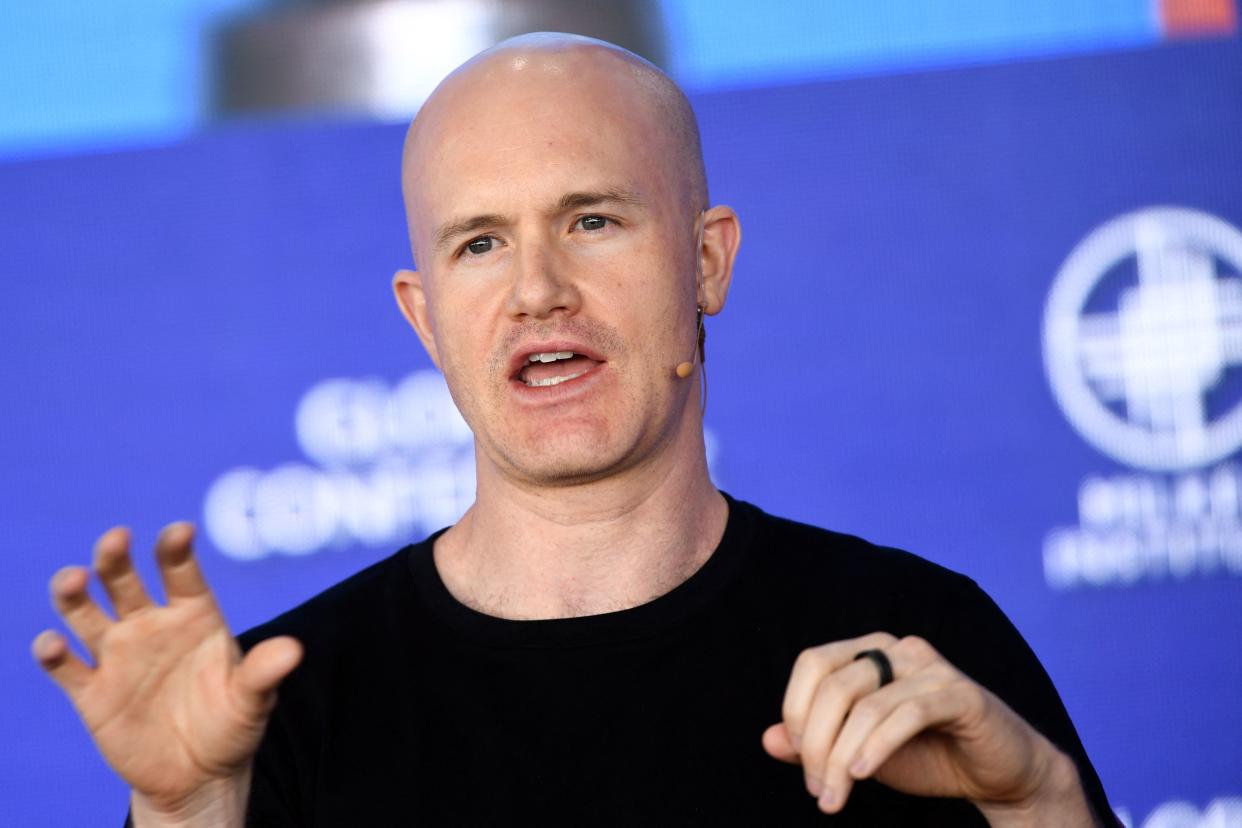 Brian Armstrong, CEO and Co-Founder, Coinbase, speaks during the Milken Institute Global Conference on May 2, 2022 in Beverly Hills, California. (Photo by Patrick T. FALLON / AFP) (Photo by PATRICK T. FALLON/AFP via Getty Images)