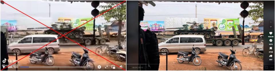 <span>Screenshot comparison of the video from the misleading post (left) and the video from TikTok (right)</span>