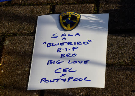 Soccer Football - Cardiff City - Cardiff City Stadium, Cardiff, Britain - January 23, 2019 General view of a message left outside the stadium for Emiliano Sala REUTERS/Rebecca Naden