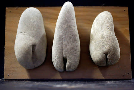 Stones collected and categorised by shape (female genitalia) are seen at the home workshop of Luigi Lineri in Zevio, near Verona, Italy, June 10, 2016. REUTERS/Alessandro Bianchi