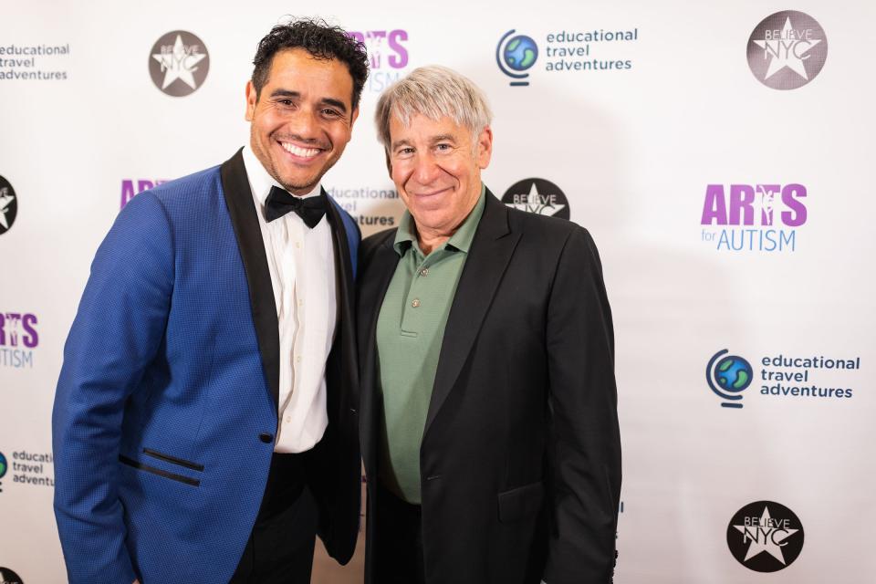 Stephen Schwartz, right, with Adam Jacobs (Aladdin) a the Arts for Autism event June 20, 2022.